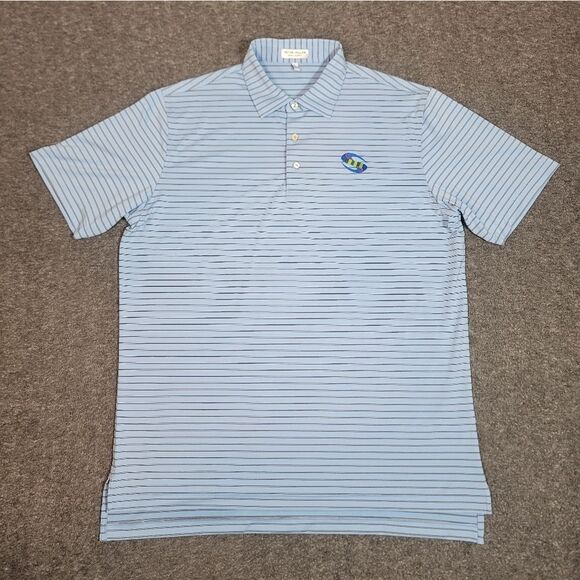 Peter Millar Summer Comfort Mens Size L Golf Polo Shirt Blue Black Striped - Picture 1 of 11